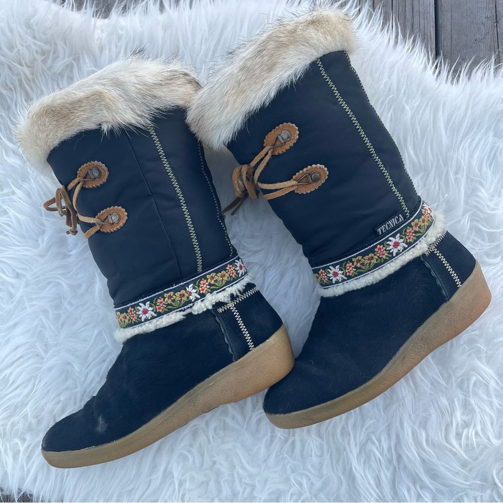 Vintage Technica Made in Italy Calf-hair Fur Fabric Wedge Heel Boot